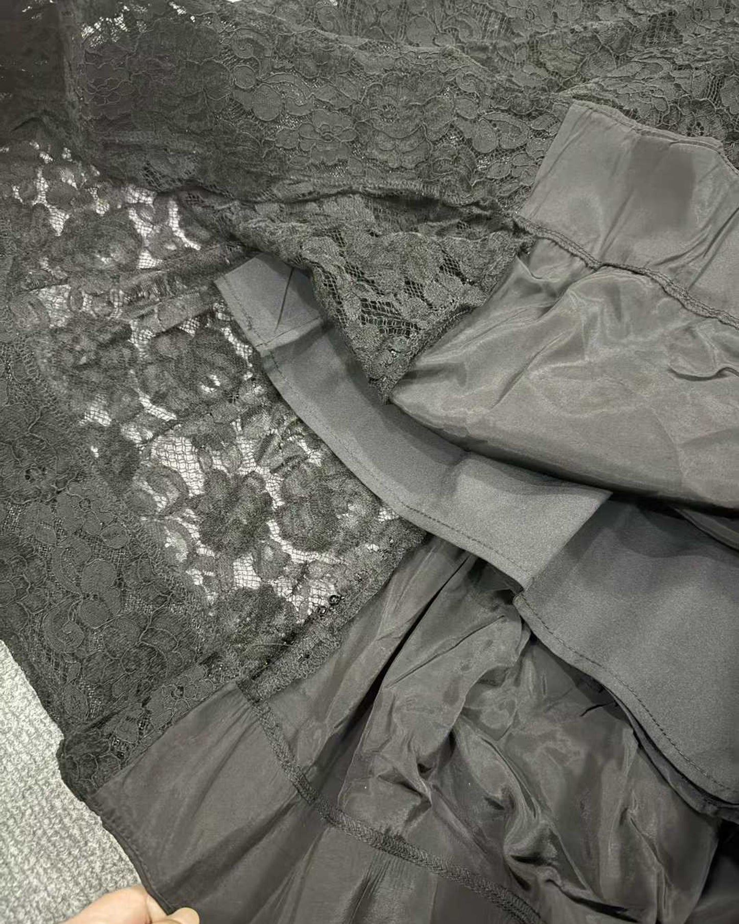 Black Lace Beaded Belted Maxi Dress