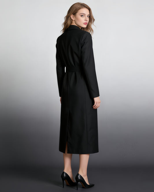 Black Long Jacket with Single Gold Button