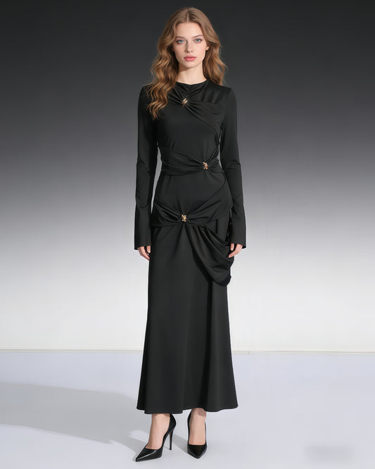 Black Maxi Dress with Twist & Gold Accents