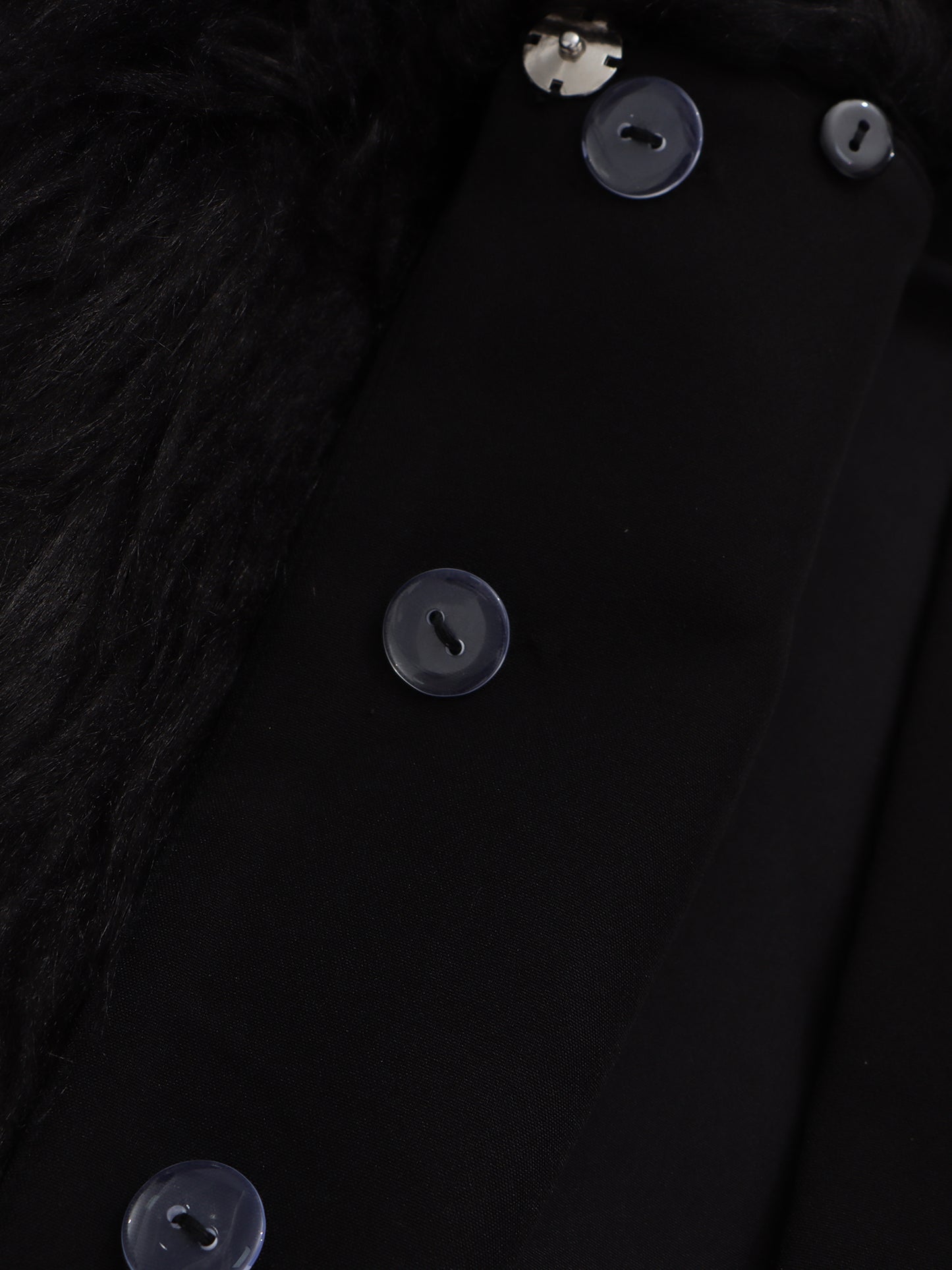 Black Off-Shoulder Feather-Trimmed Jacket with Gold Buttons