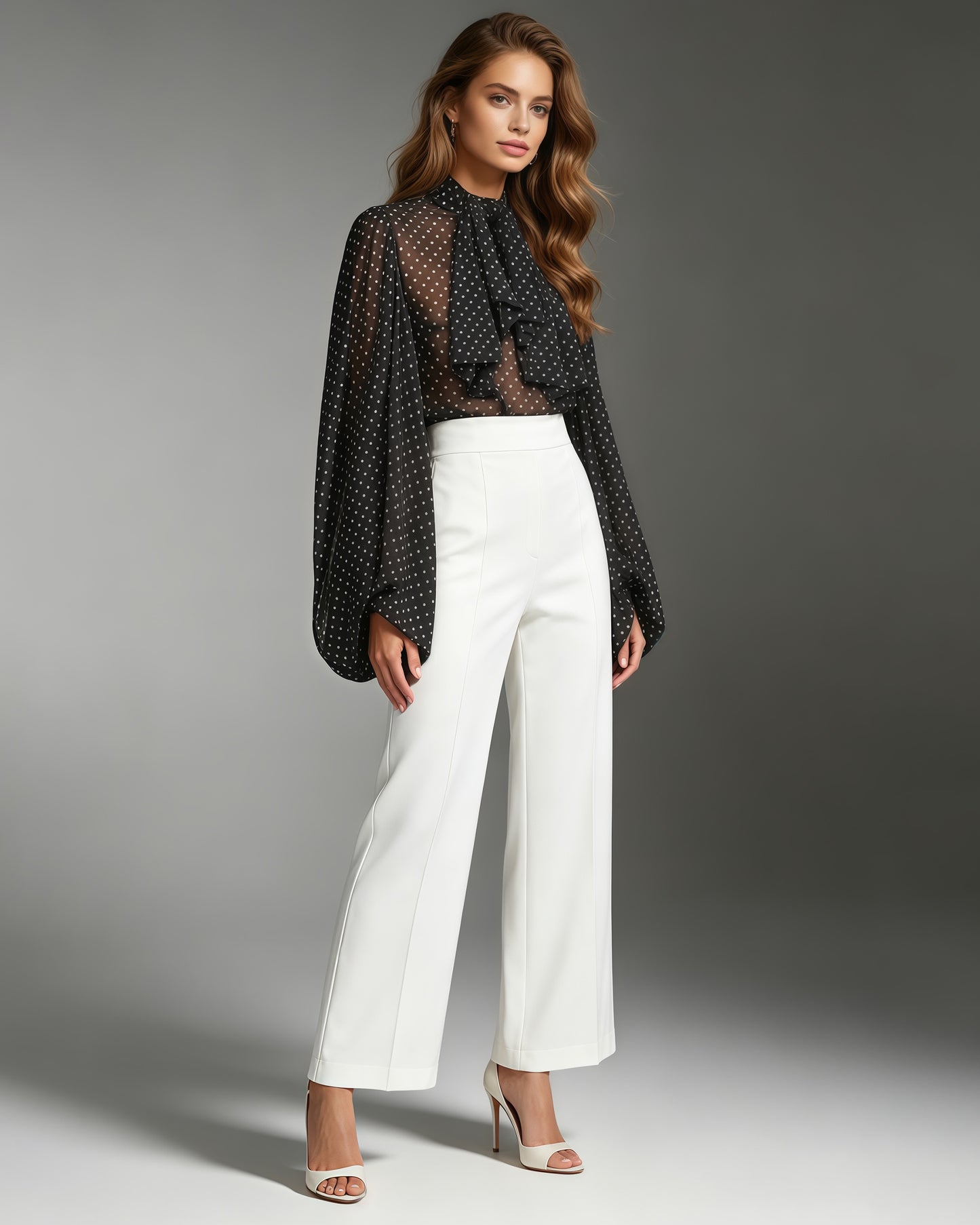 Black Polka Dot Bow Tie Neck Bodysuit Jumpsuit