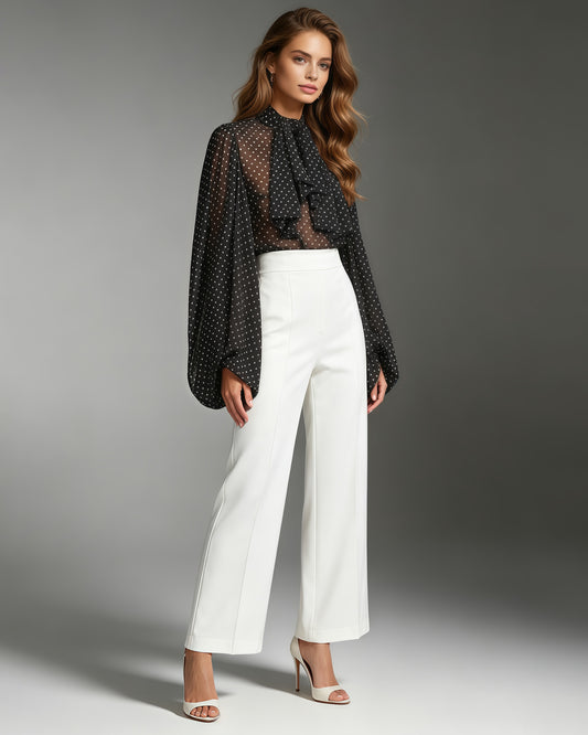 Black Polka Dot Bow Tie Neck Bodysuit Jumpsuit