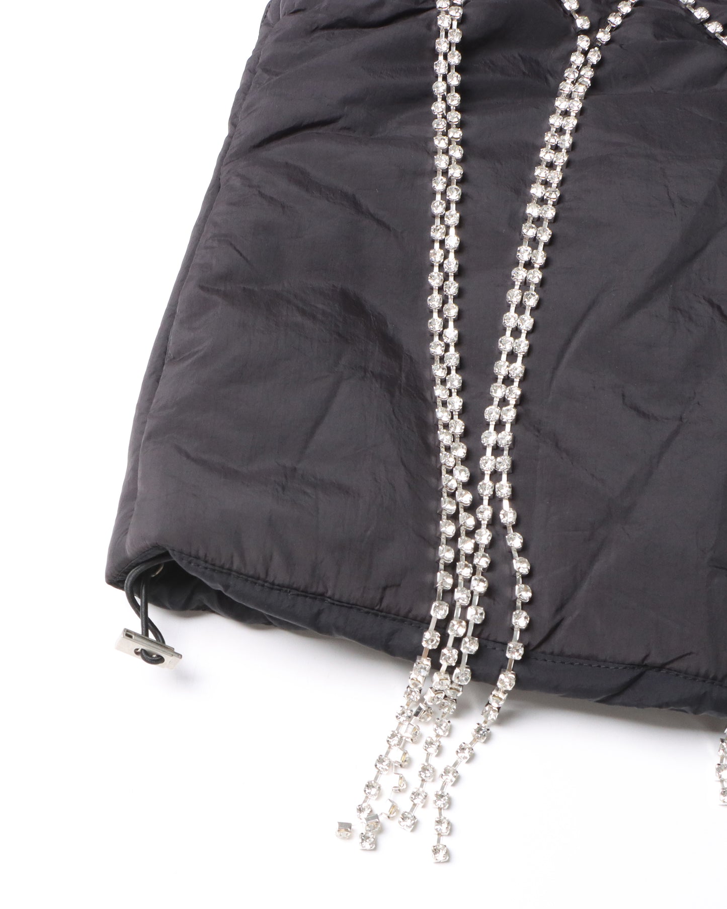 Black Quilted Vest with Crystal Fringe Embellishment