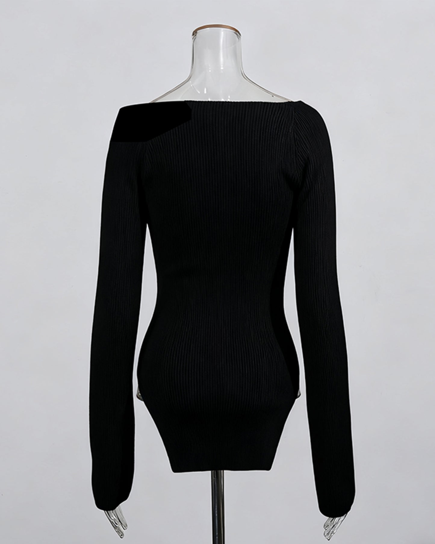 Black Knitting Sweater with Gold Keyhole Accent