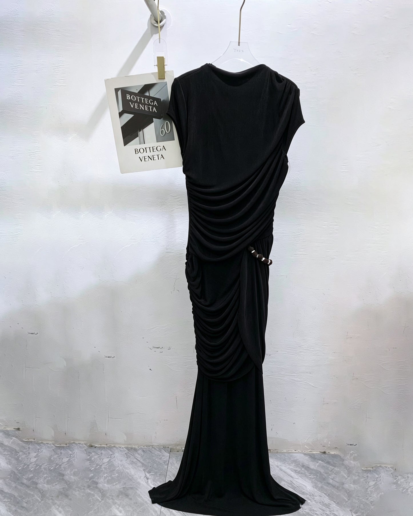 Black Round Neck Ruched Woven Dress
