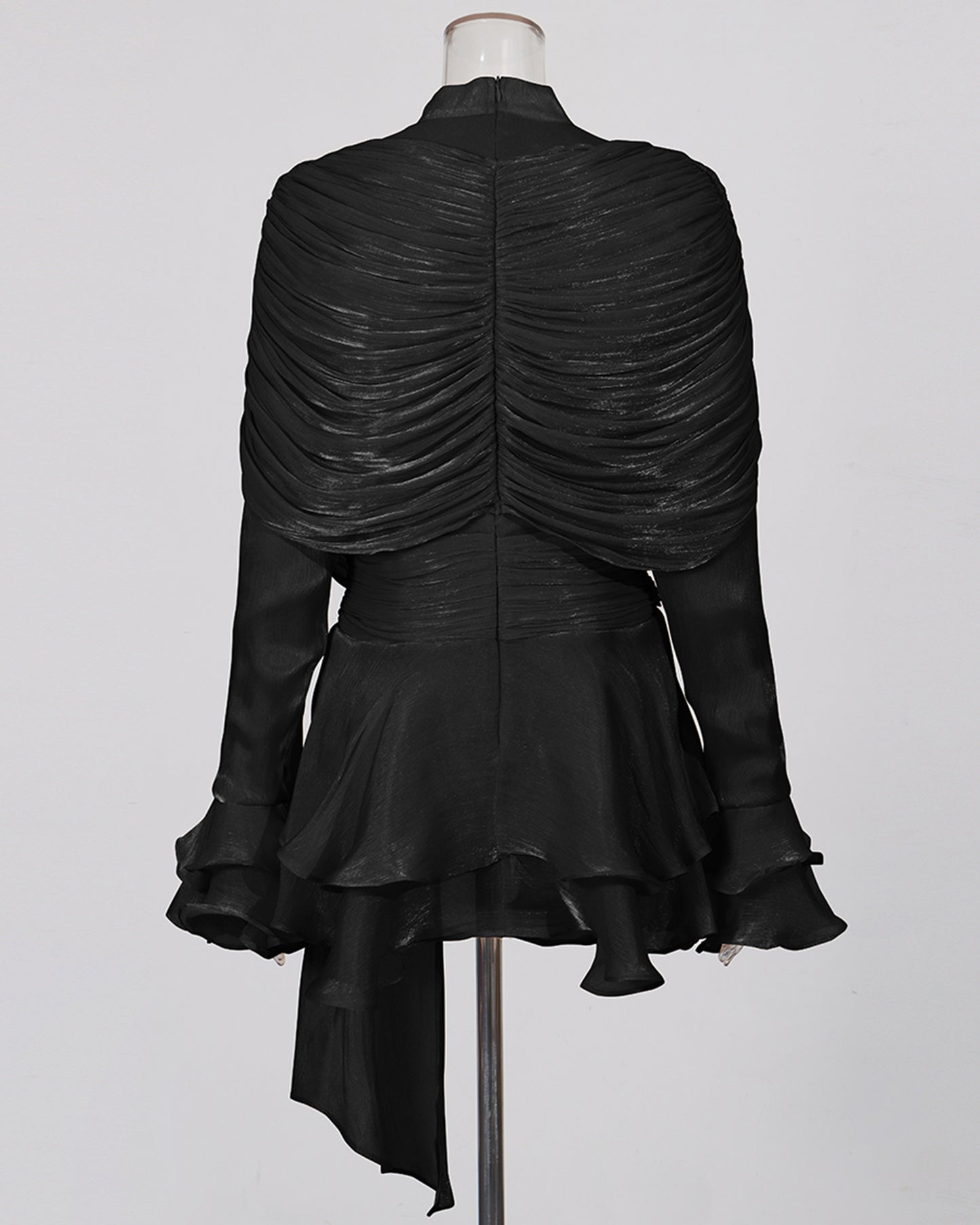 Black Ruched Ruffle Dress