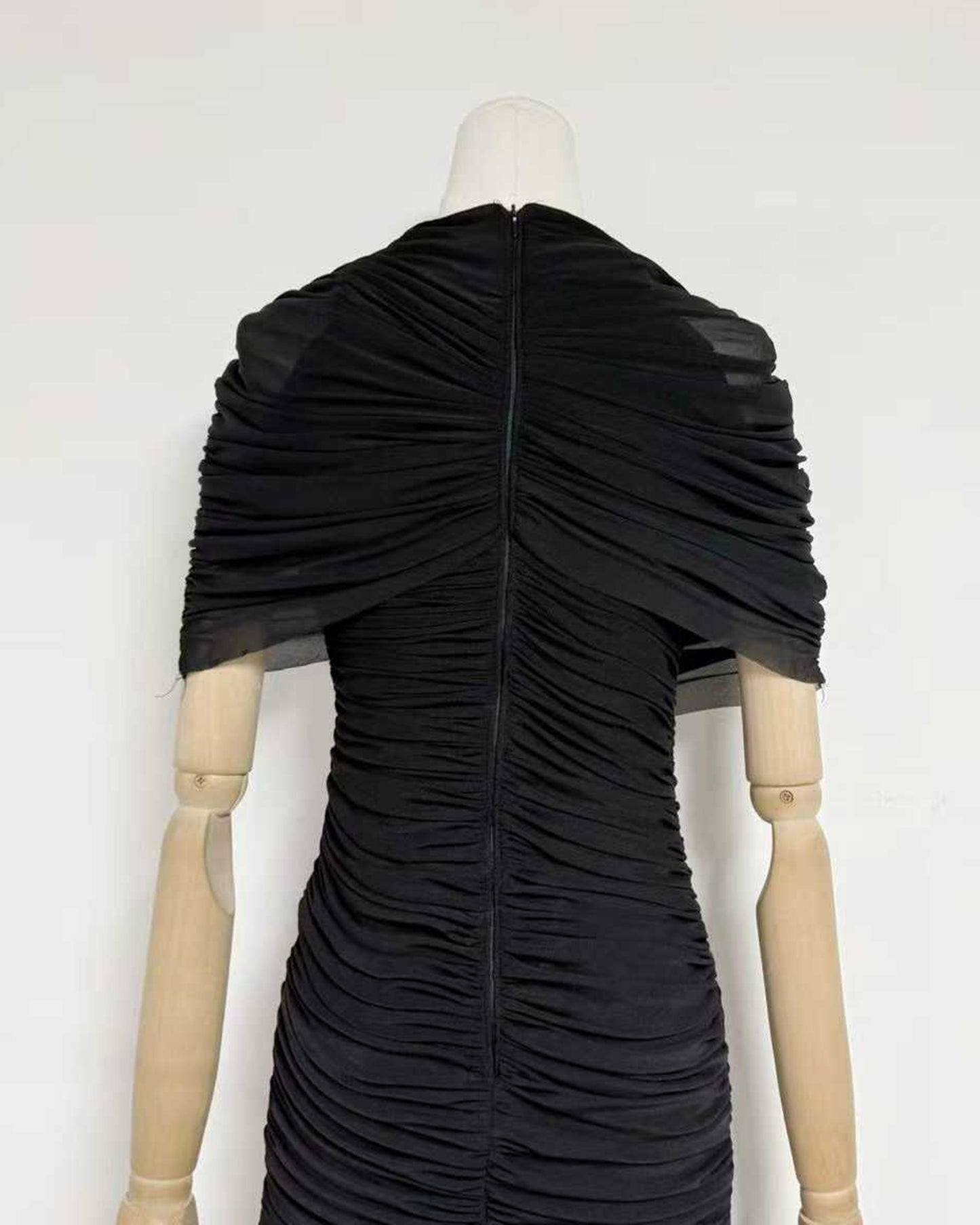 Black Ruched Waist Draped Maxi Dress