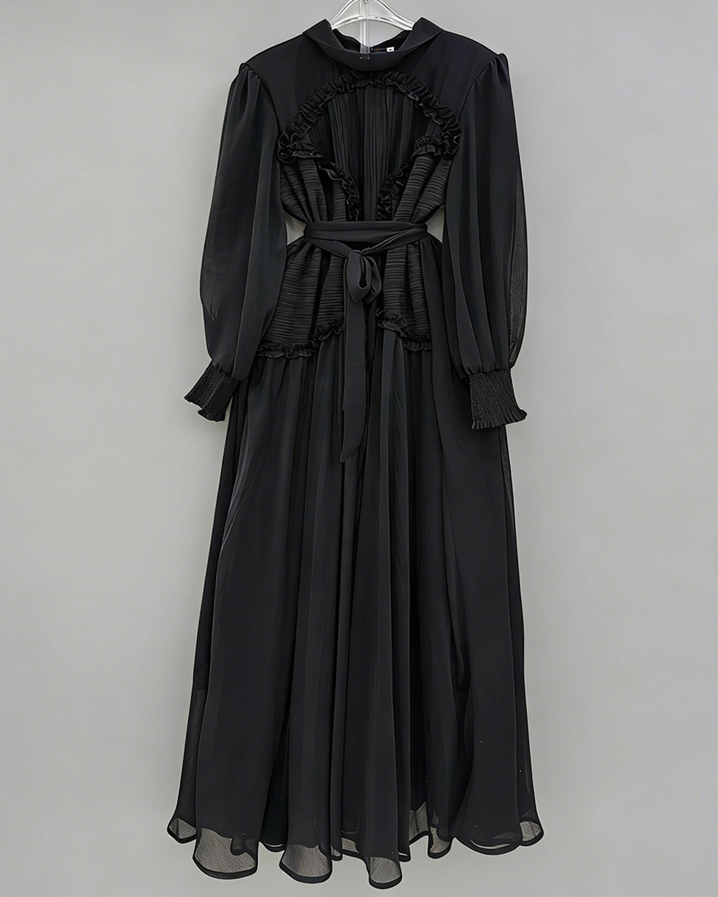 Black Ruffled Tie-Waist Maxi Dress