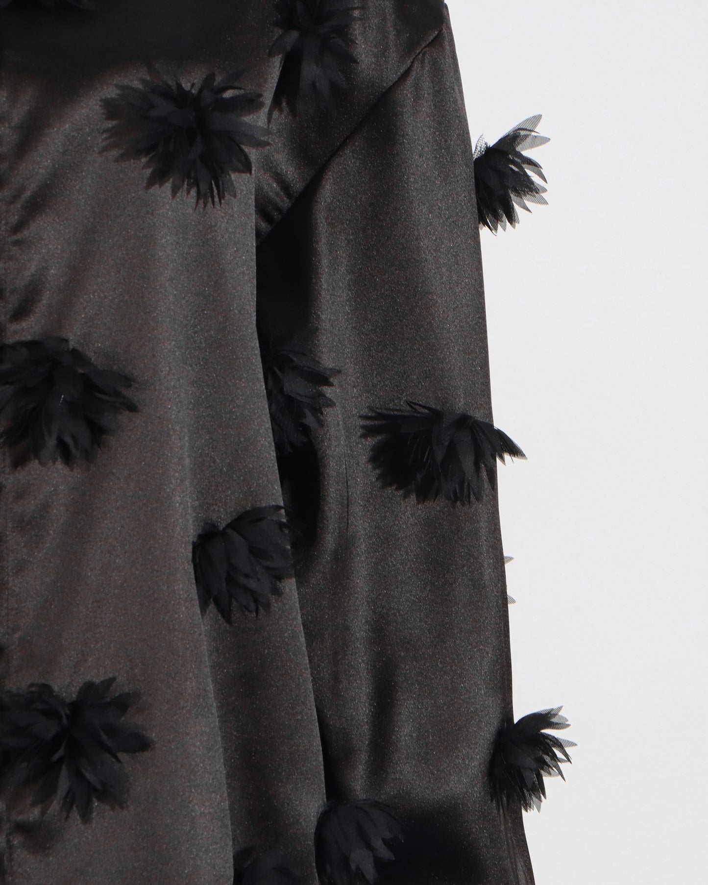 Black Satin Shirt with 3D Floral Appliqués