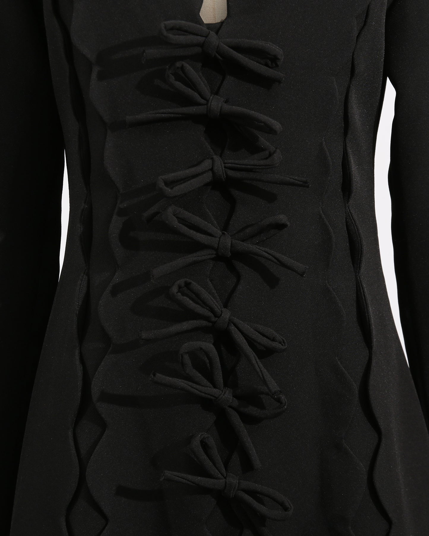 Black Scalloped Bow Midi Dress