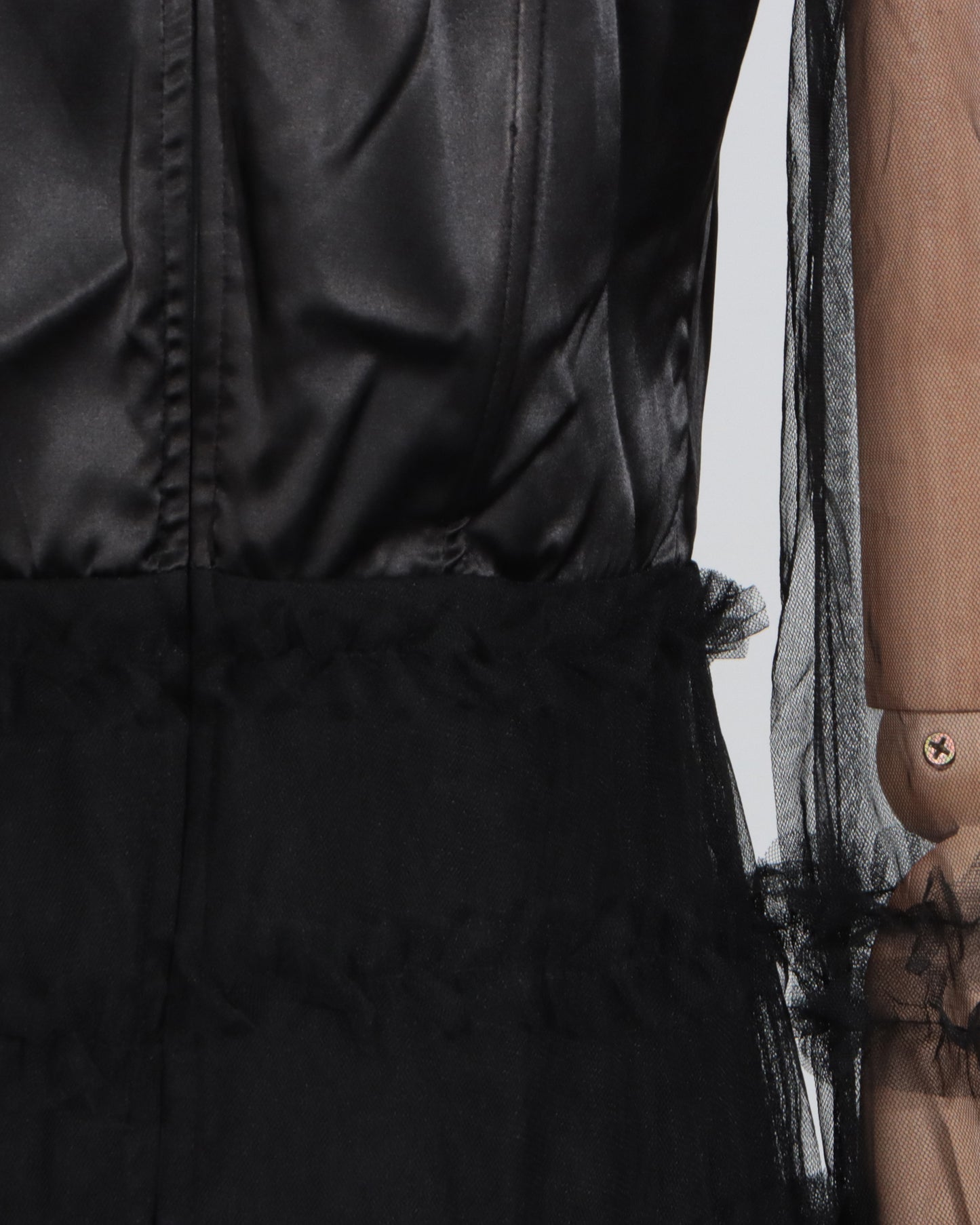 Black Sheer Tulle Ruffled Maxi Dress