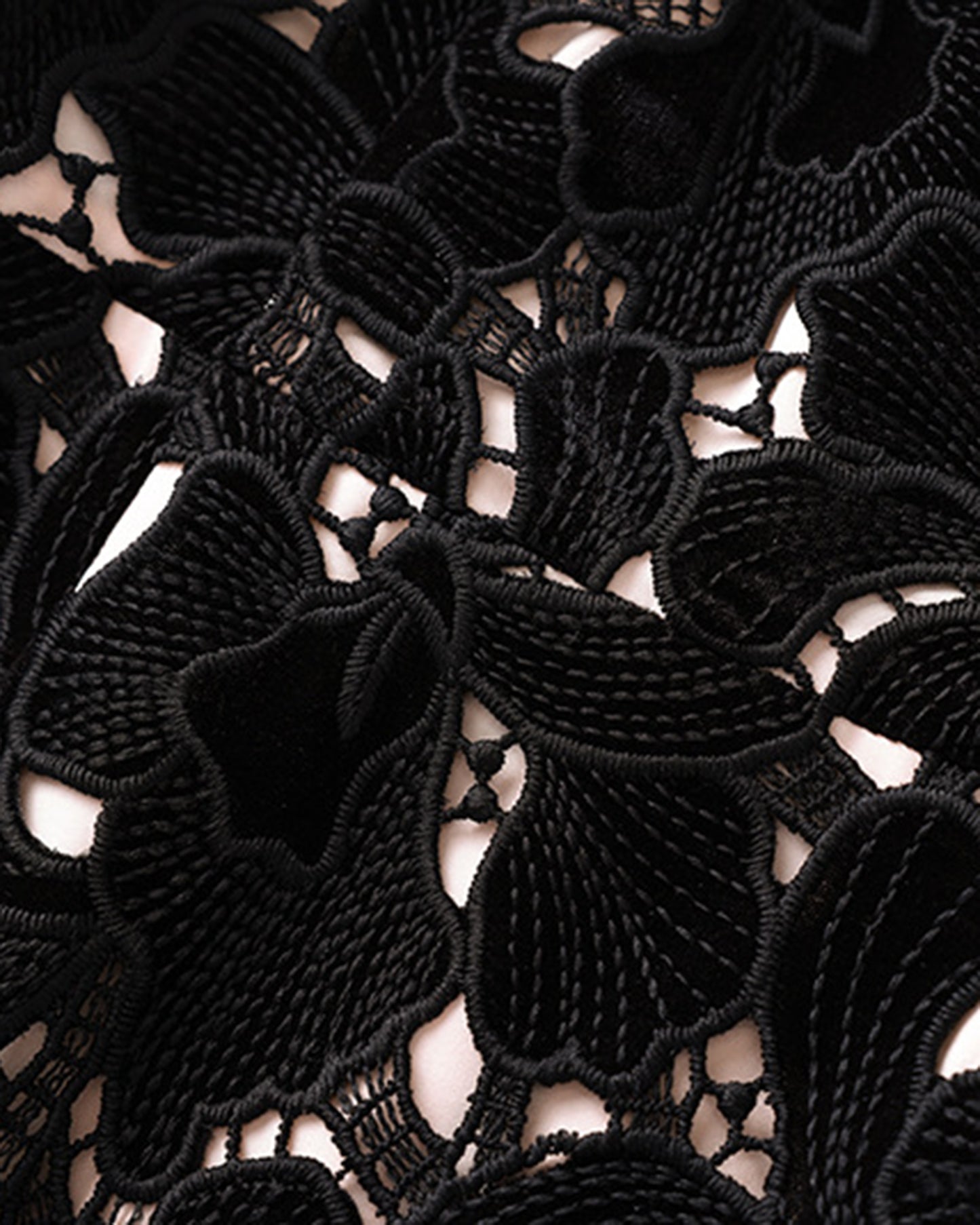 Black Stand Collar Lace Midi Dress