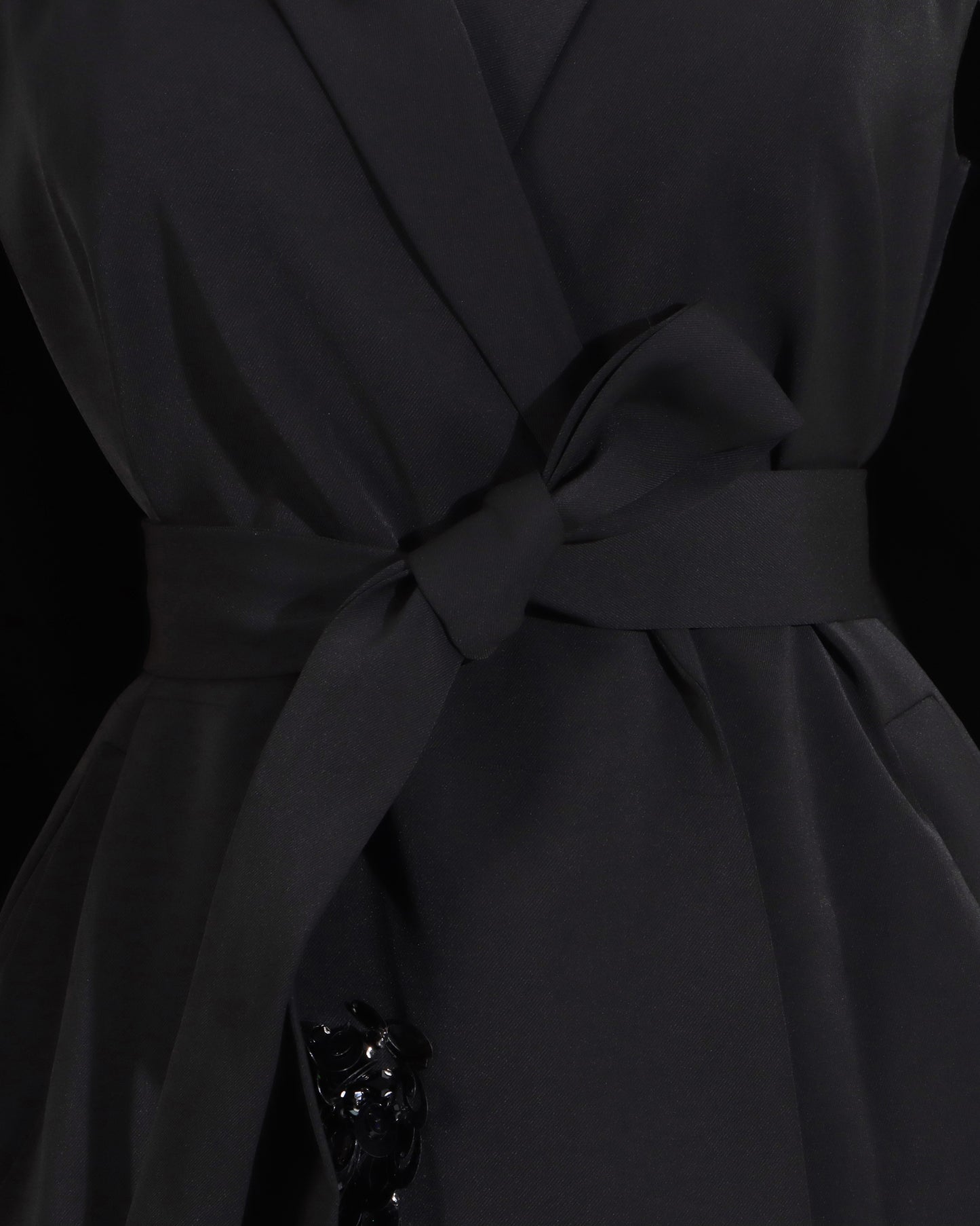 Black V-Neck Waist Cinched Cape Jacket