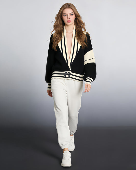 Black Varsity Stripe Knit Cardigan