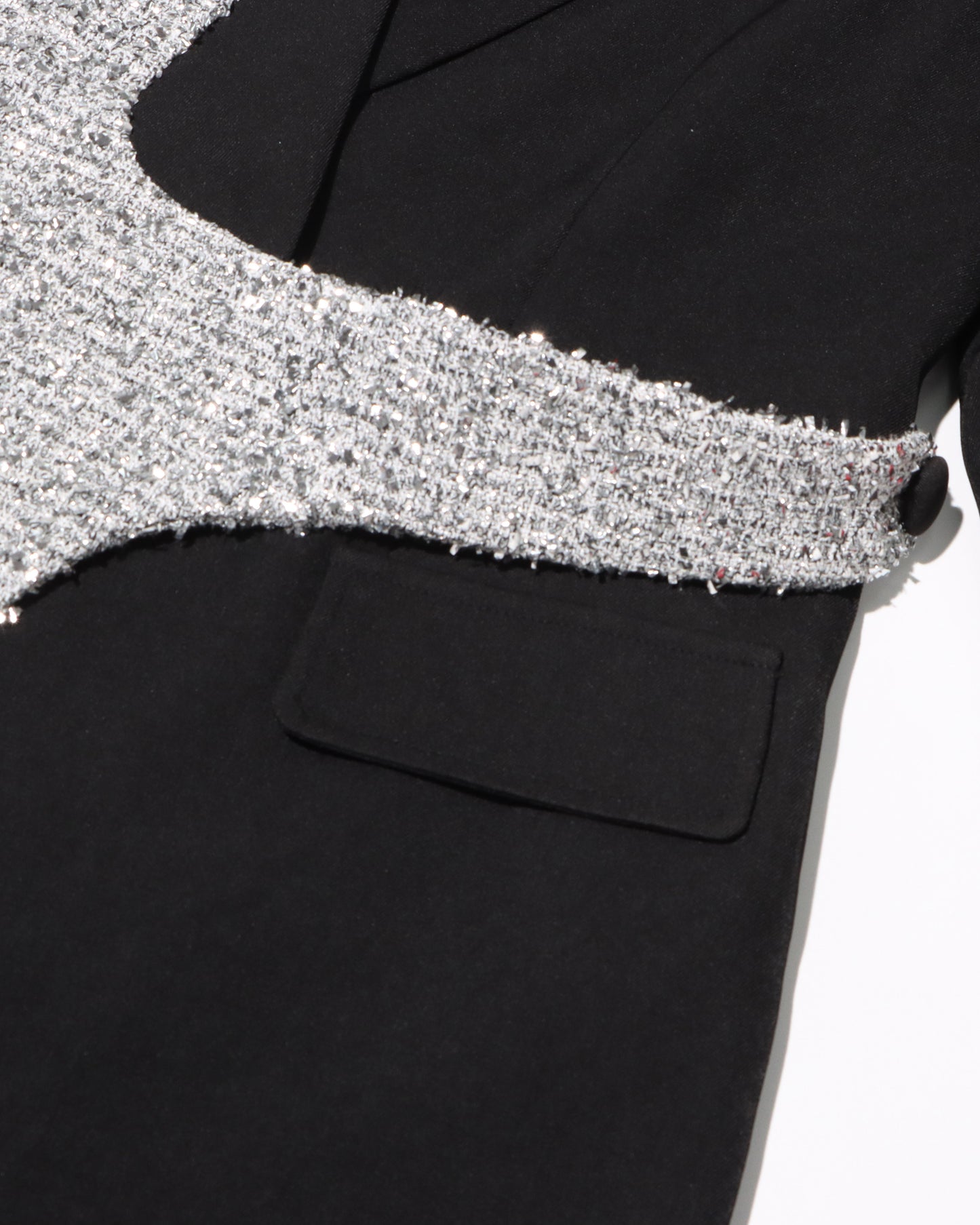Black & Silver Sequin Blazer Asymmetric Design