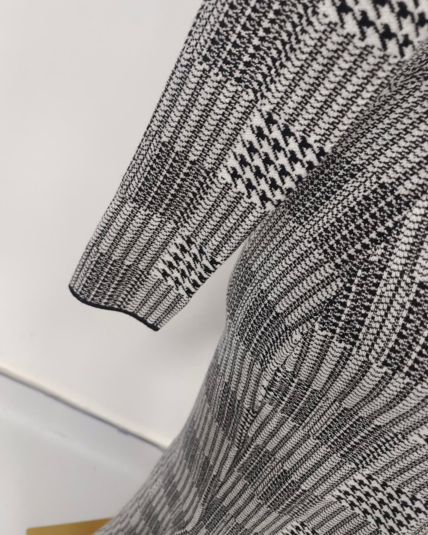 Black & White Houndstooth Turtleneck Maxi Dress