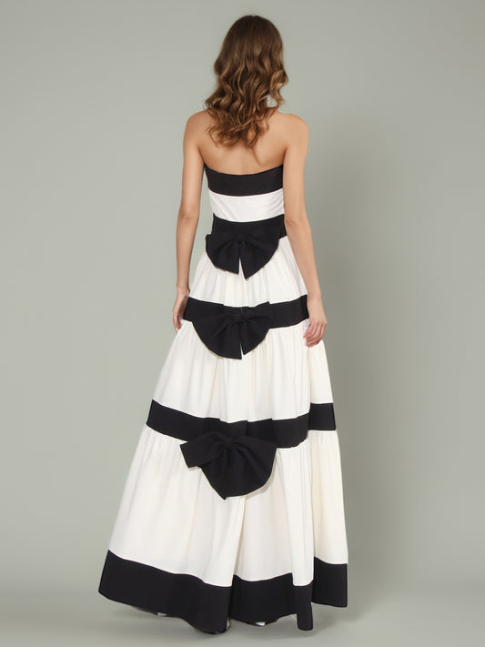 Black & White Striped Strapless Maxi Dress