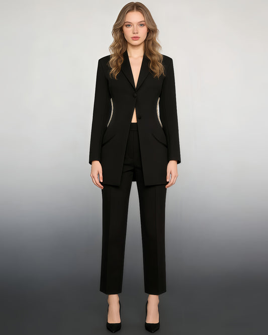 Black Blazer with Crystal-Trimmed Cutout Back