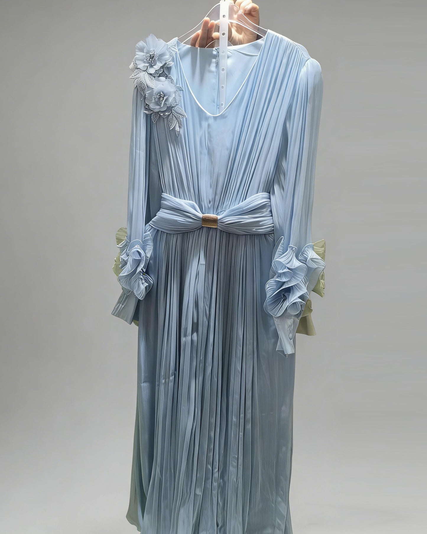 Blue 3D Floral Ruched Waist Maxi Dress