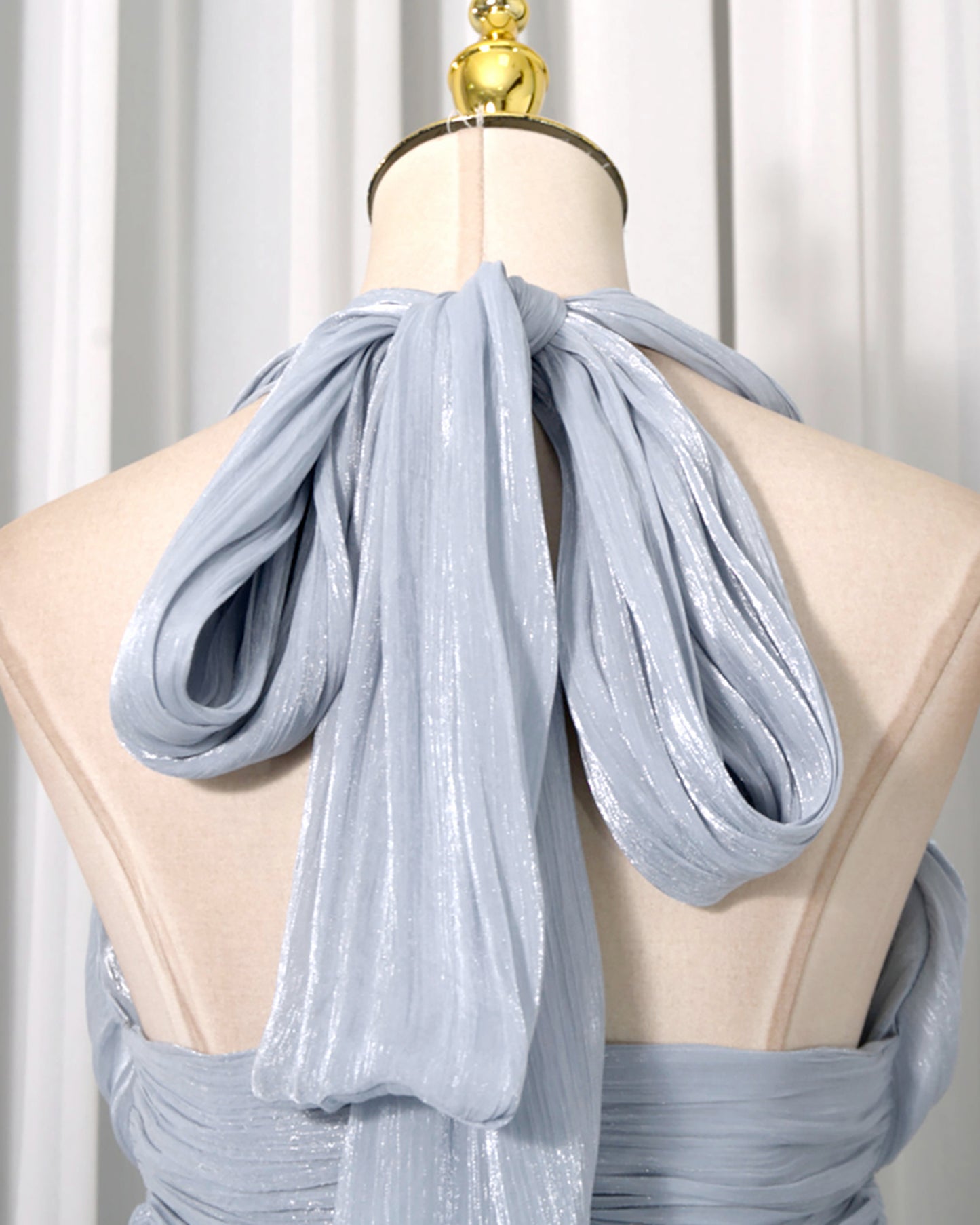 Blue Halter Ruched Tiered Mini Dress