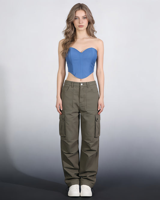 Blue Sweetheart Neckline Corset Top