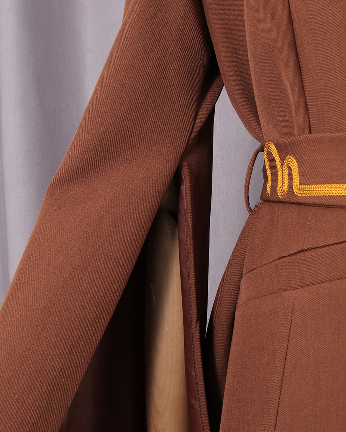 Brown Gold Embroidery Belted Jacket