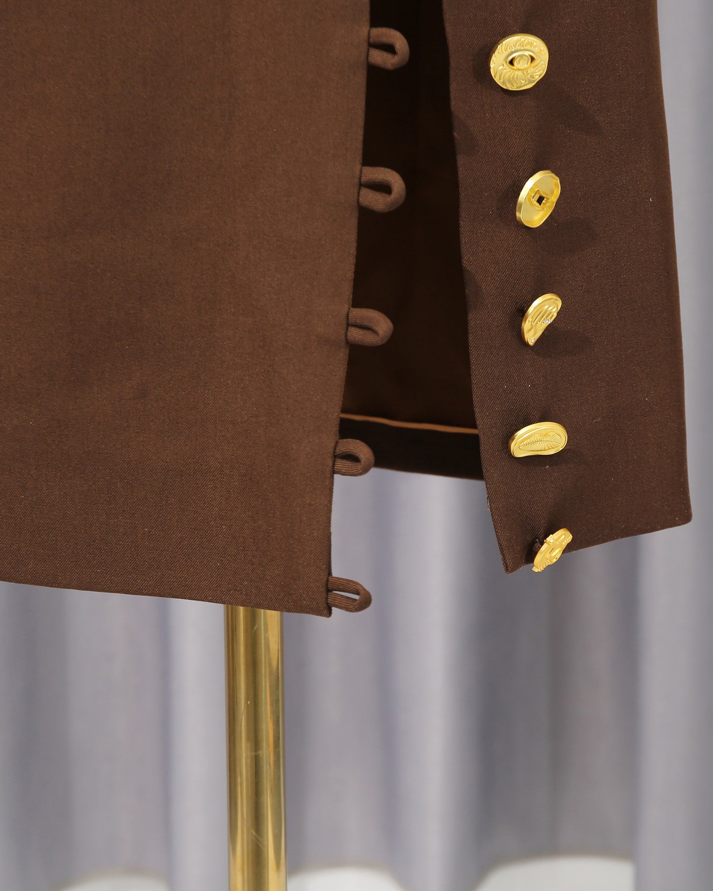 Brown Side Button Fitted Midi Dress