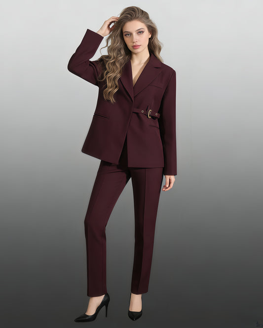Burgundy Buckle Oversized Blazer