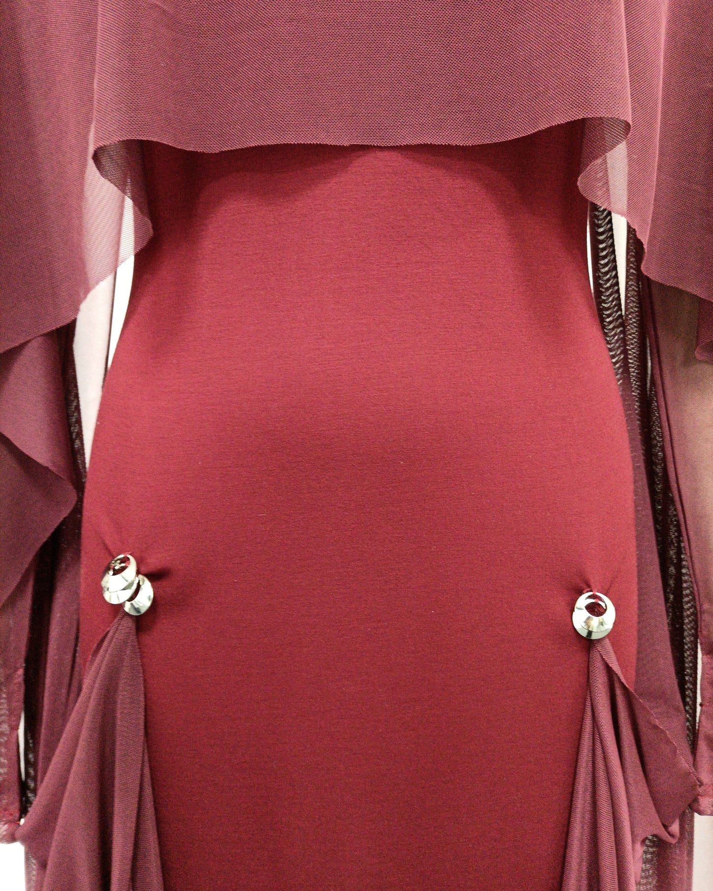 Burgundy Cape Sleeve Draped Maxi Dress