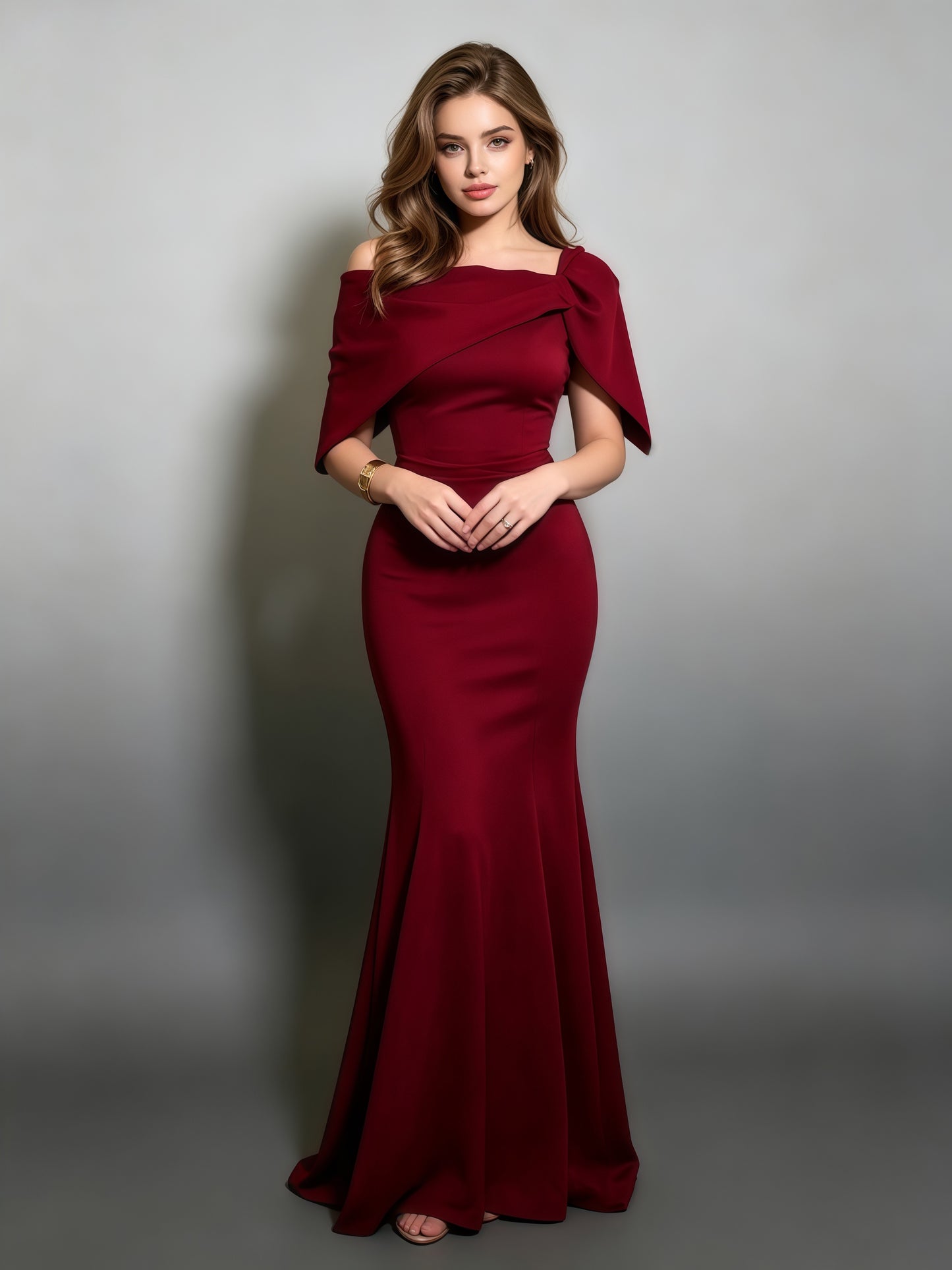 Burgundy Off-the-Shoulder Mermaid Evening Gown