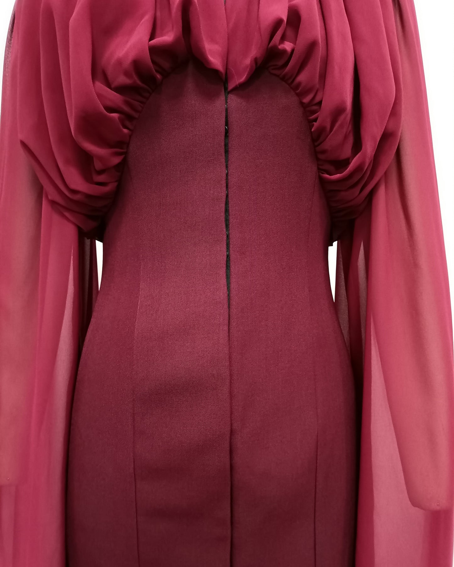 Burgundy Ruched Cape Sleeve Mini Dress