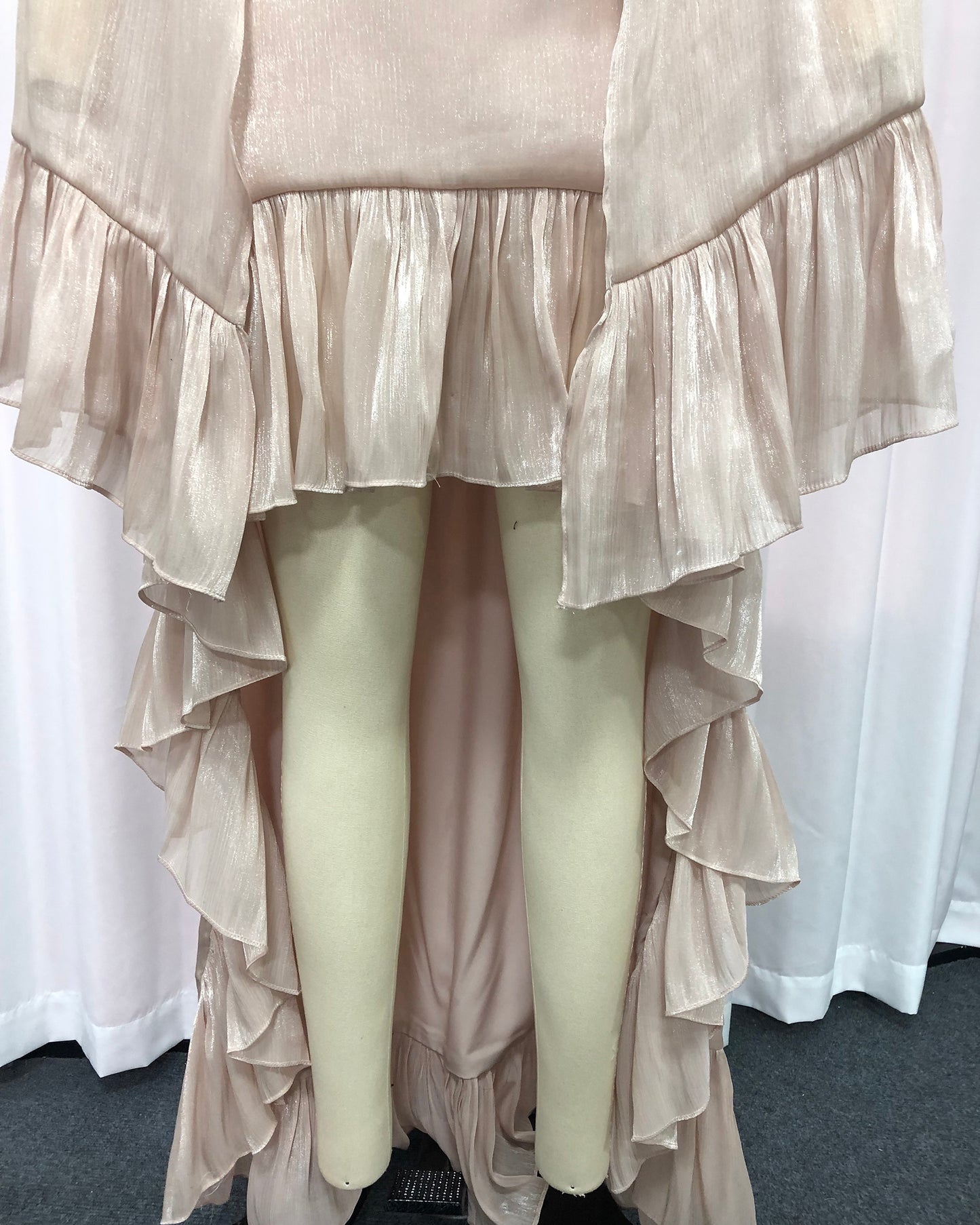 Champagne Cape-Style High-Low Ruffled Gown