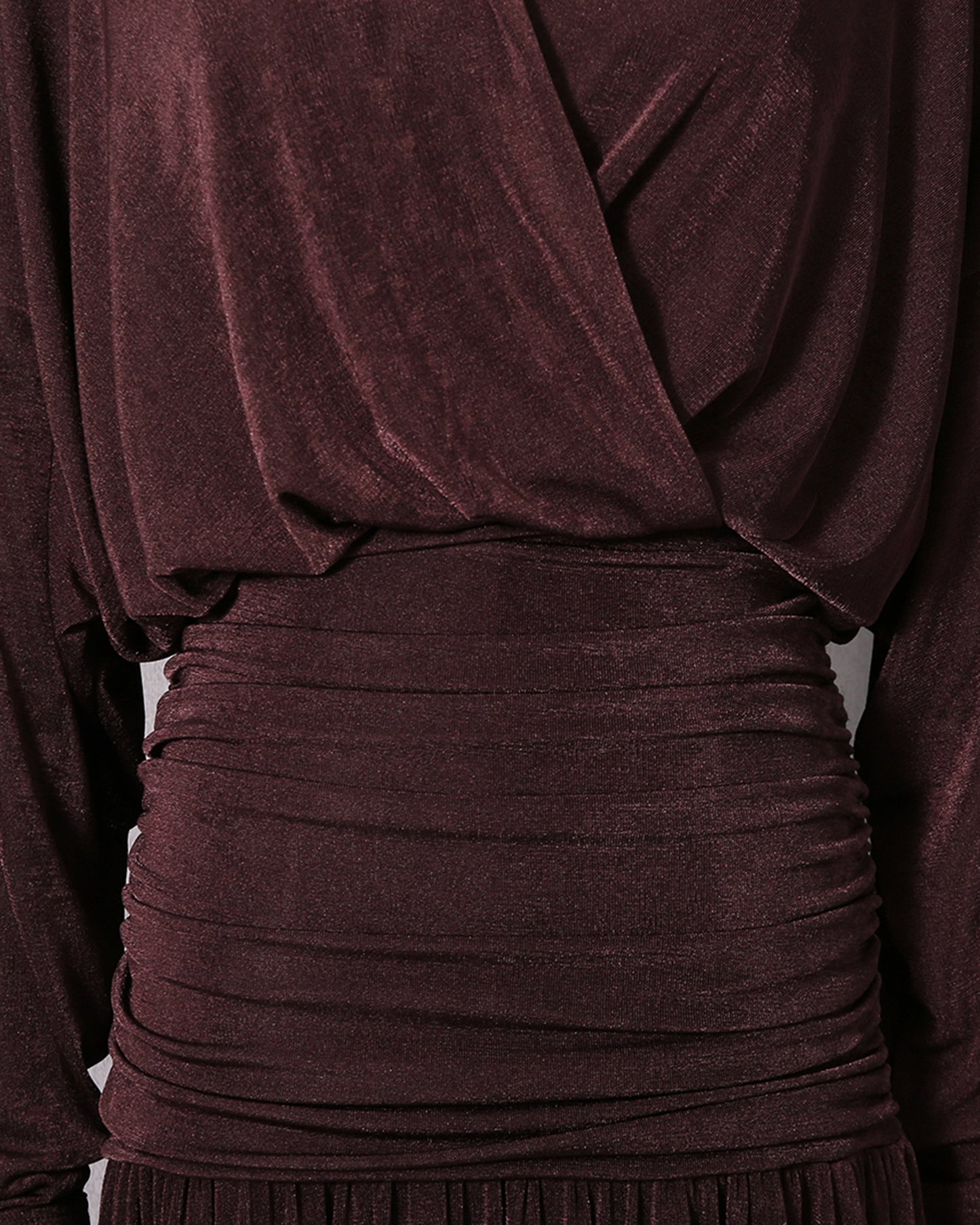 Coffee Collared Ruched Fitted Maxi Dress