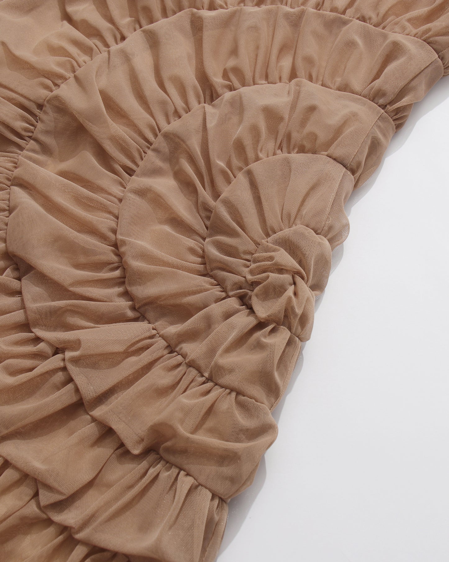 Coffee Sheer Ruched Mini Dress