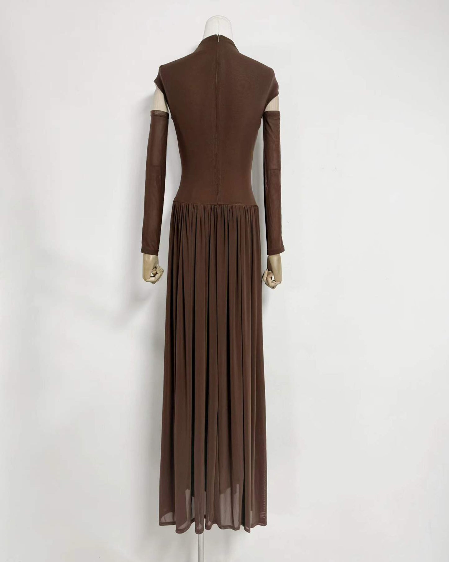 Coffee Stand Collar Ruched Maxi Dress