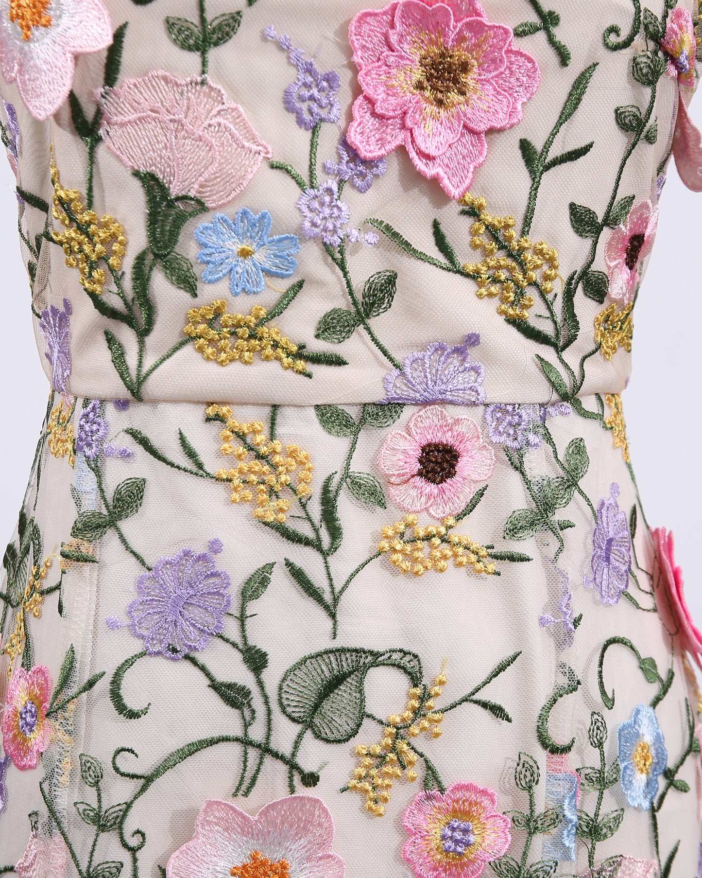 Colorful 3D Floral Embroidery Mermaid Dress