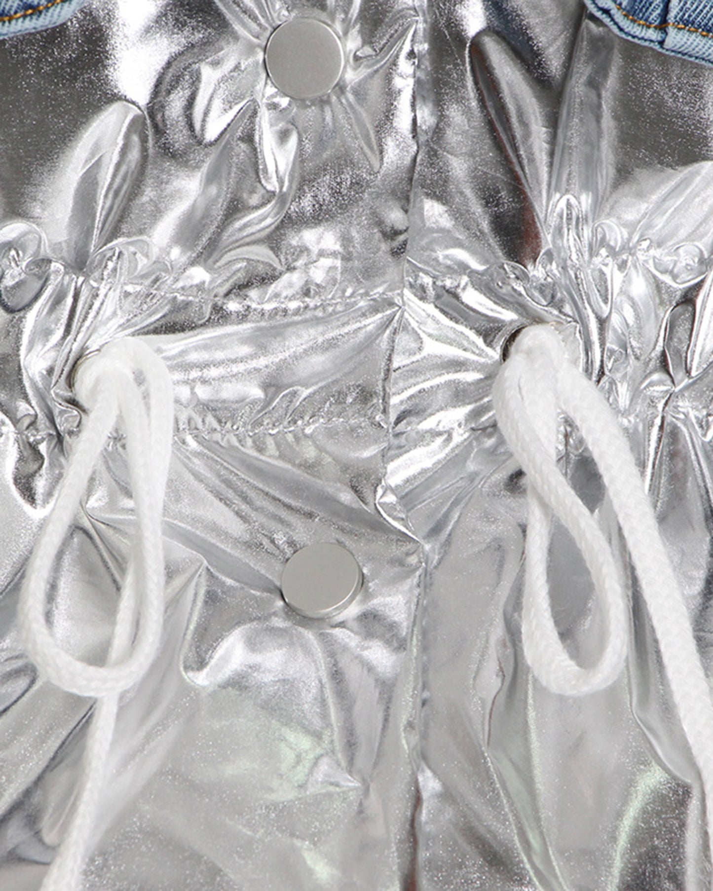 Denim & Shiny Silver Two-Tone Drawstring Jacket
