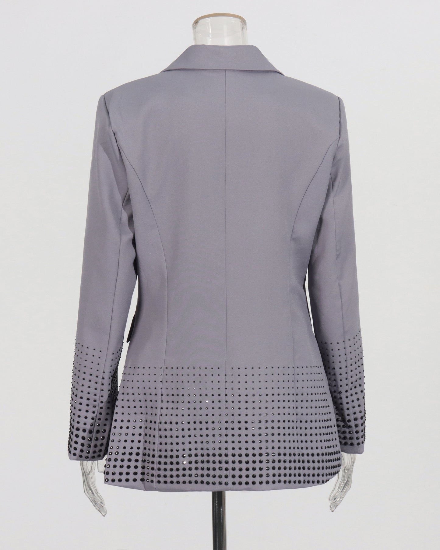 Gray Double-Breasted Blazer with Dot Embellishments