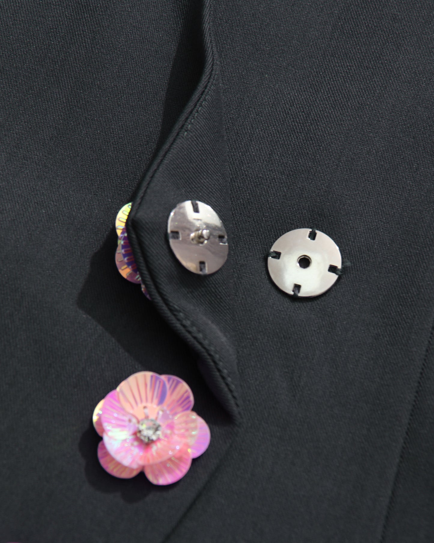 Gray Longline Coat with Pink Floral Buttons