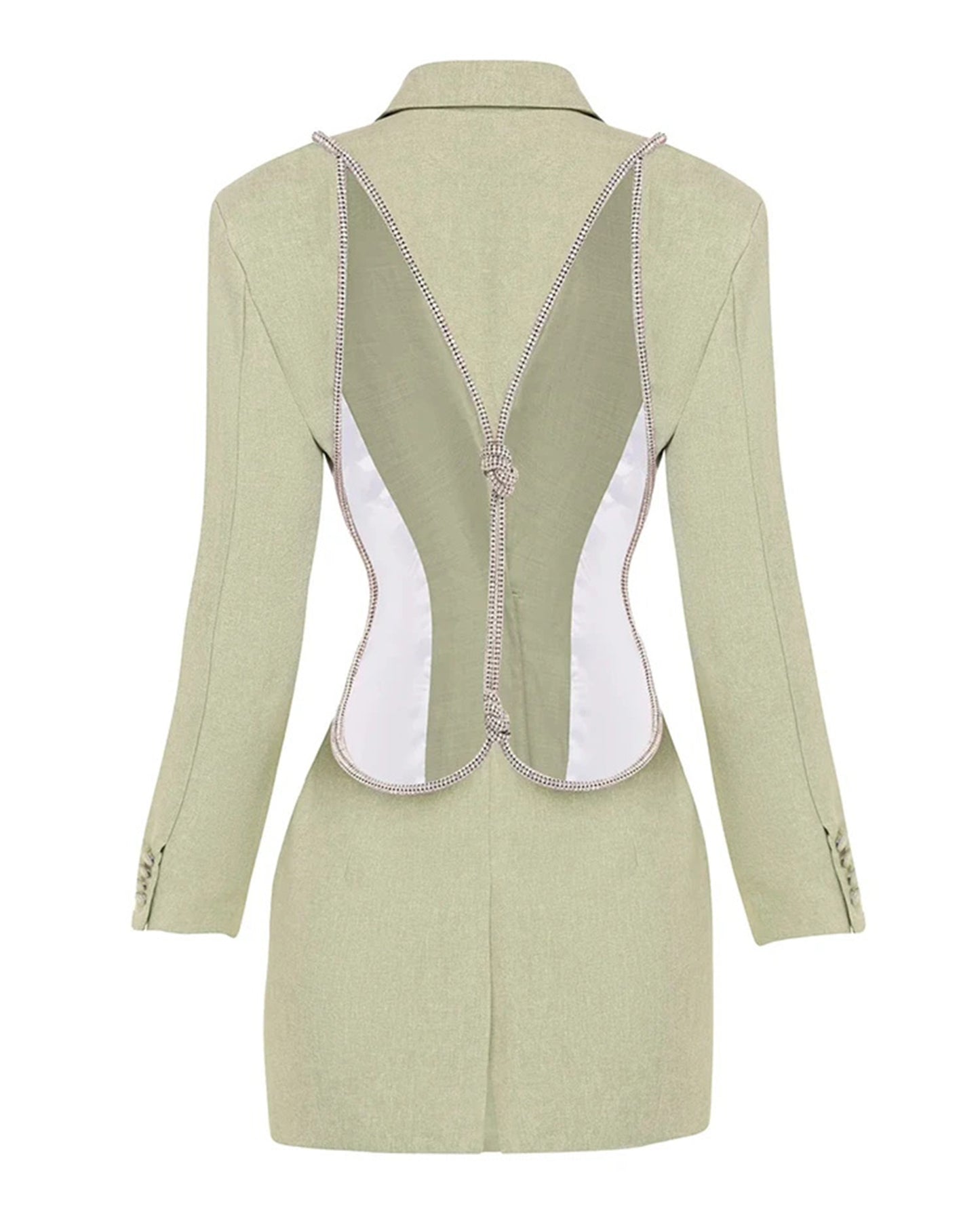 Green Blazer with Crystal-Trimmed Cutout Back