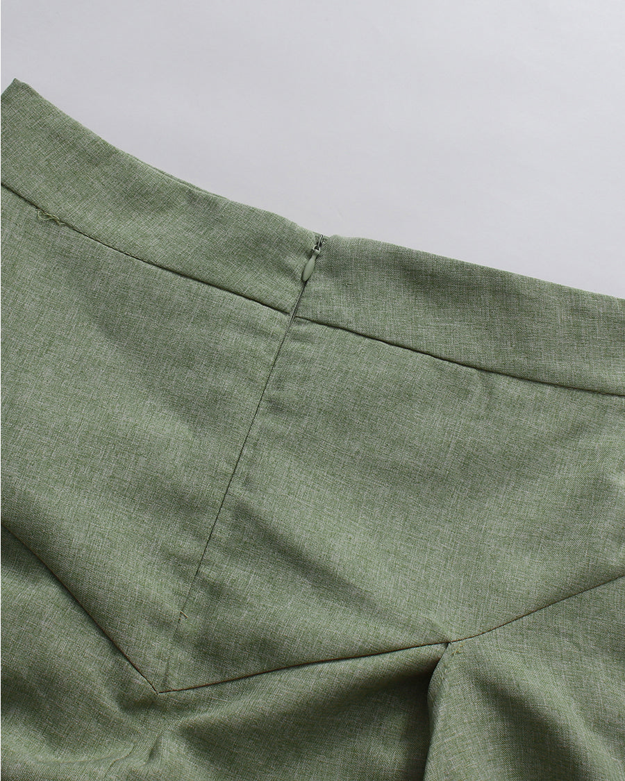 Green High Neck Half Sleeve Top Irregular Skirt Set