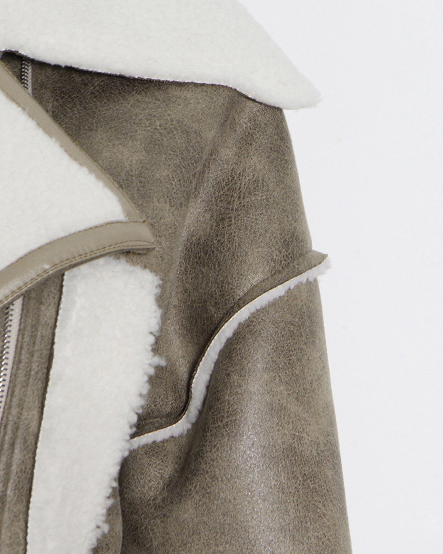 Green Shearling-Lined Cropped Moto Jacket