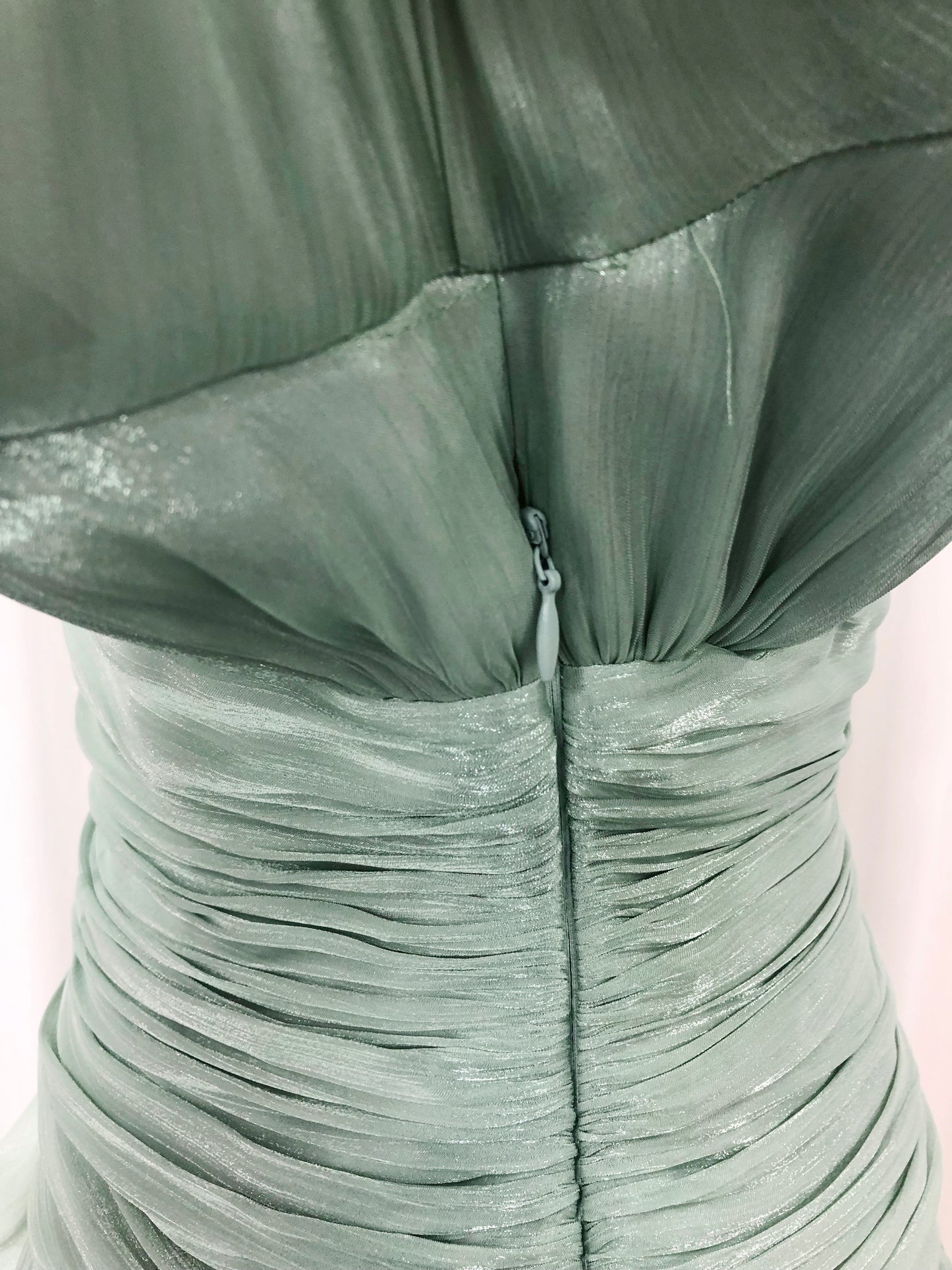 Green Shimmer Puff Sleeve Ruffled Mini Dress