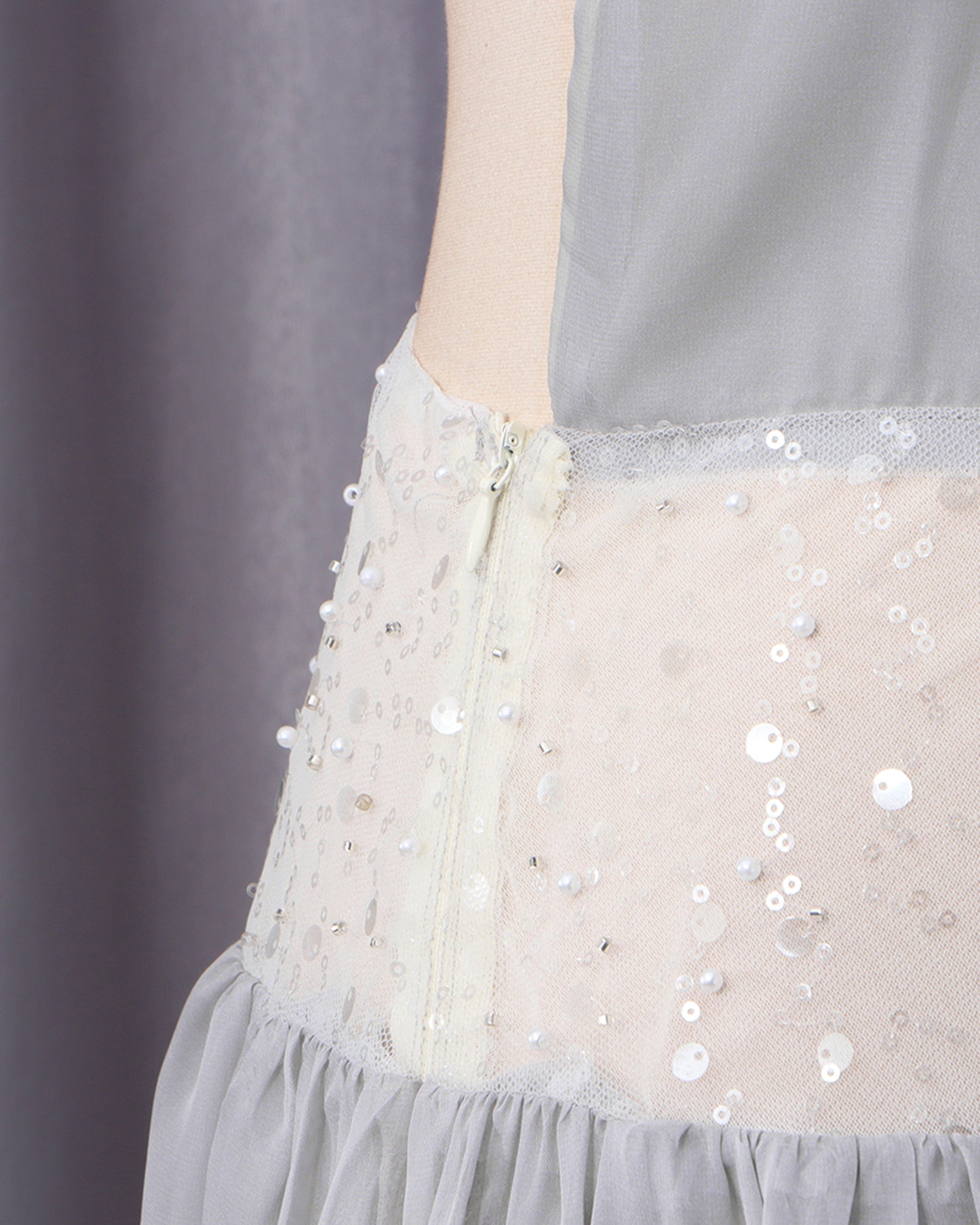 Grey Halter Sequin Waist Chiffon Maxi Dress