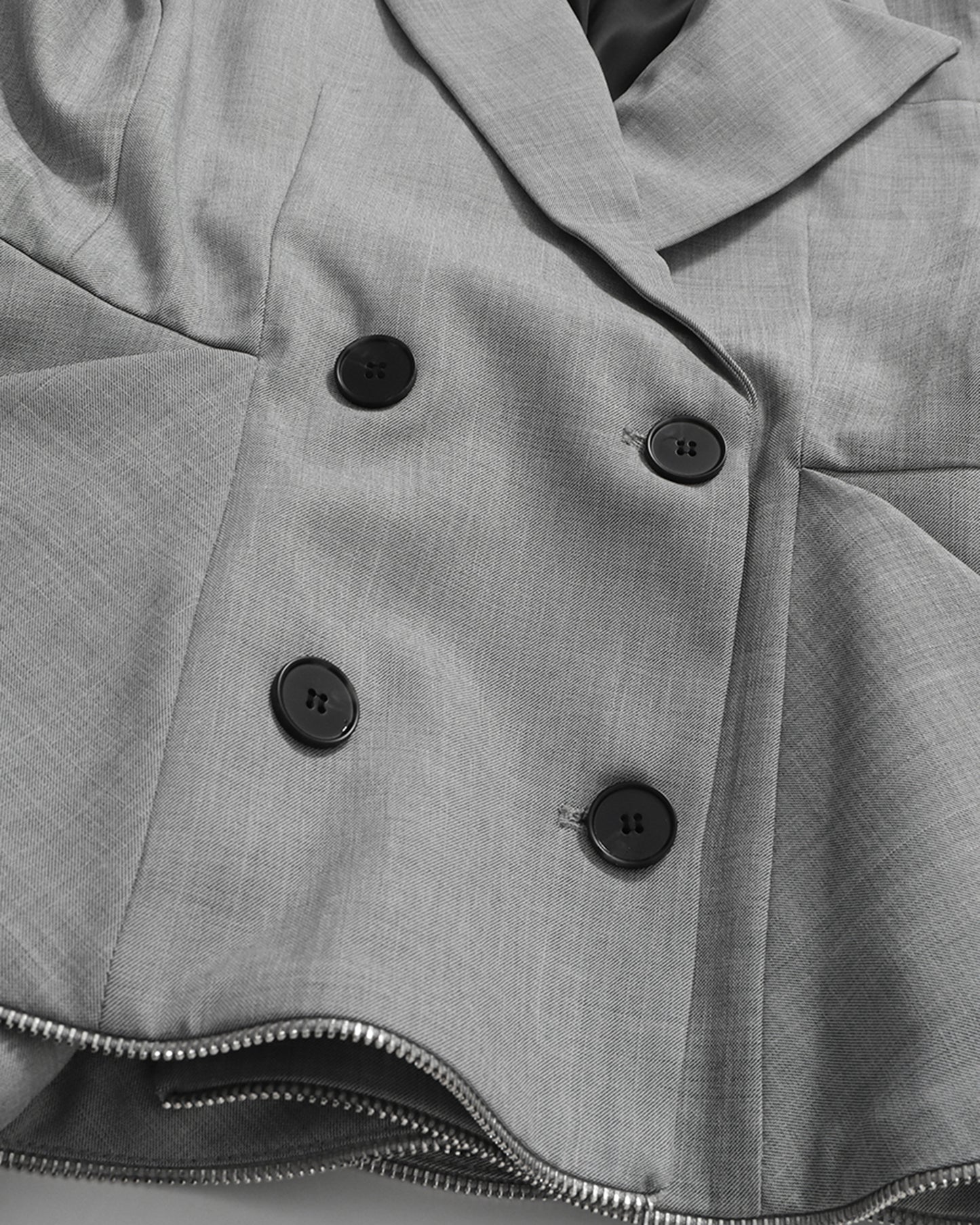 Grey Peplum Blazer with Double-Breasted Design