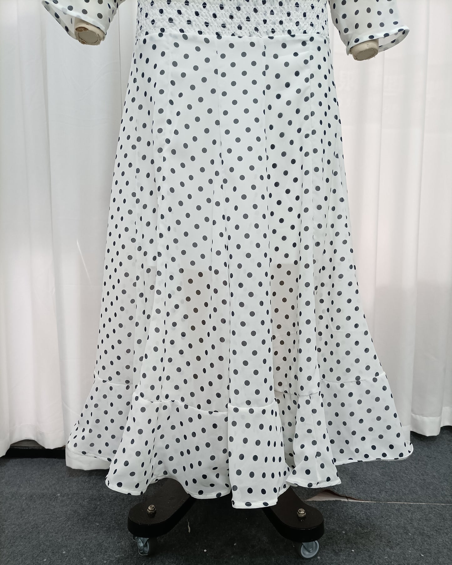 High-Neck Batwing Blouse & Midi Skirt Polka Dot Set