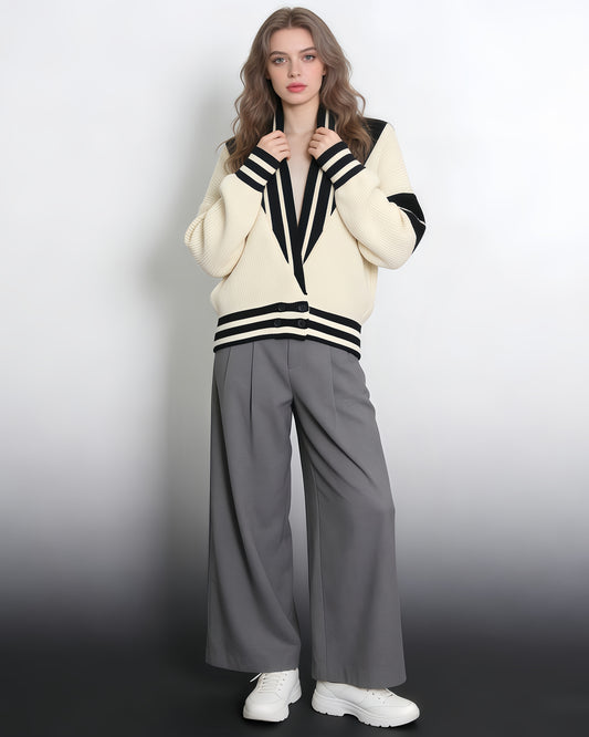Hit Color Varsity Stripe Knit Cardigan