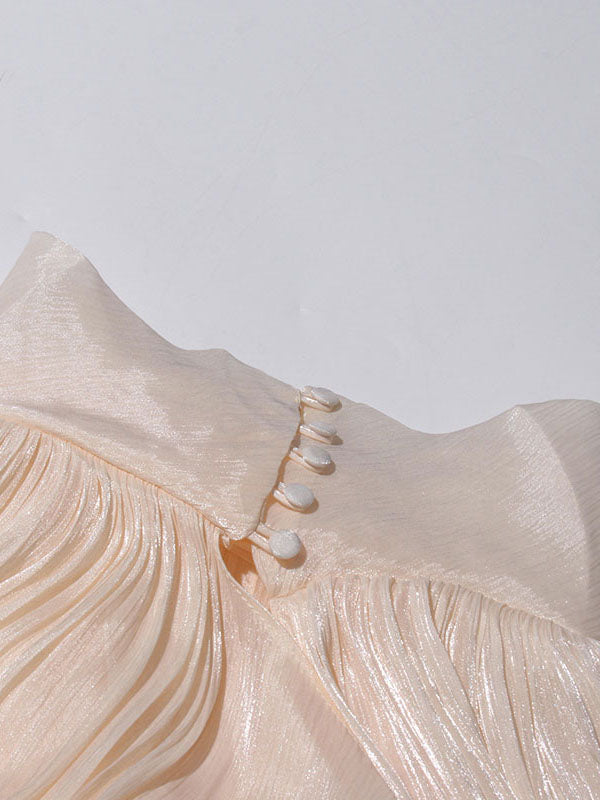 Elegant Solid Pleated Long Dress