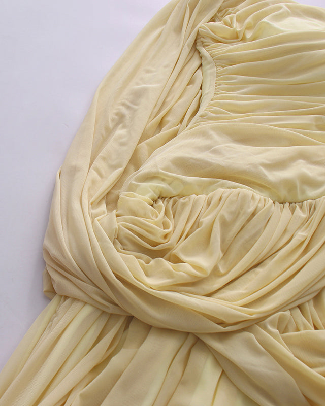 Yellow Off-the-Shoulder Ruched Maxi Dress