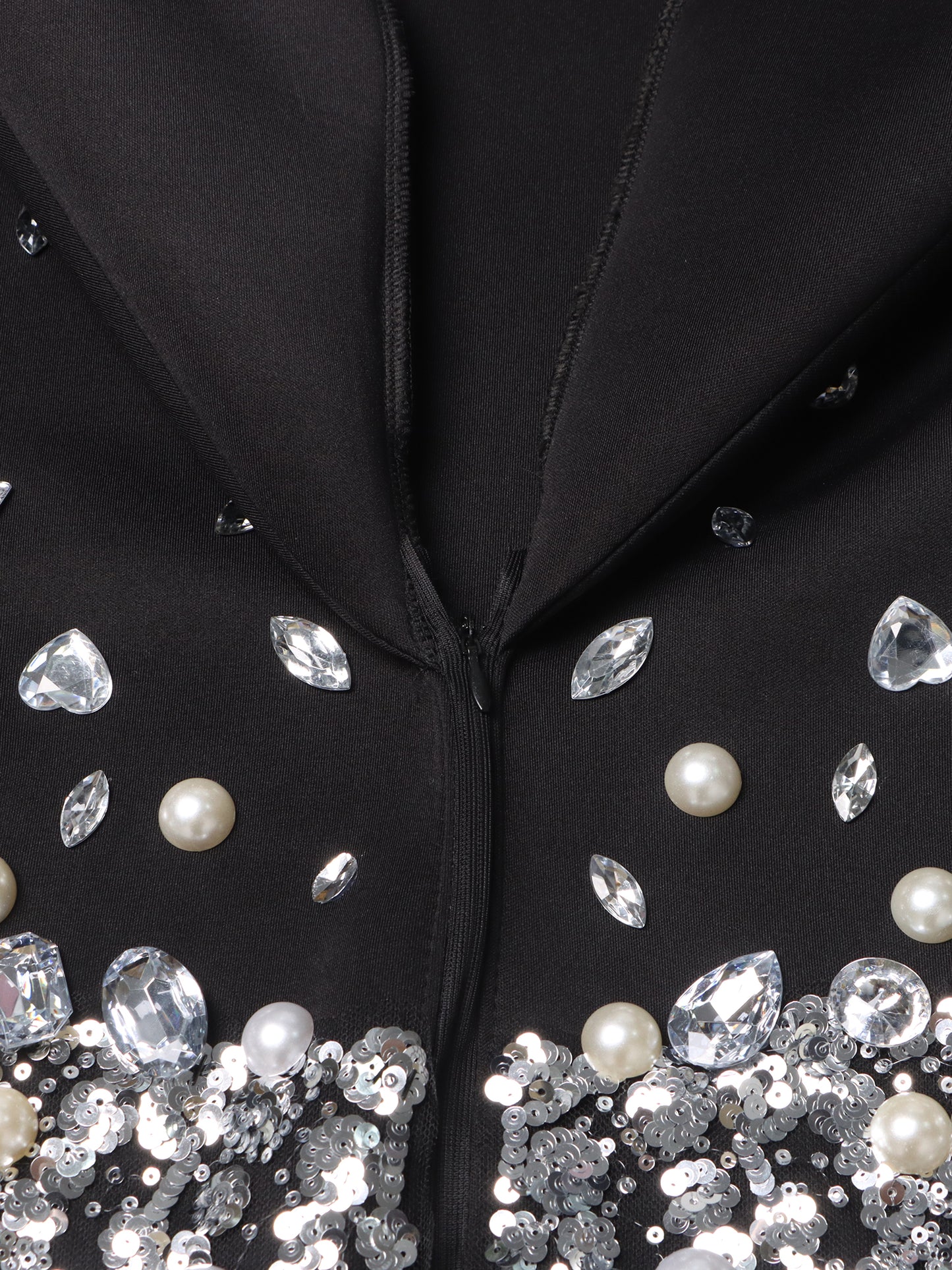 Glamorous Black Blazer - Style Dress with Crystal and Pearl Embellishments
